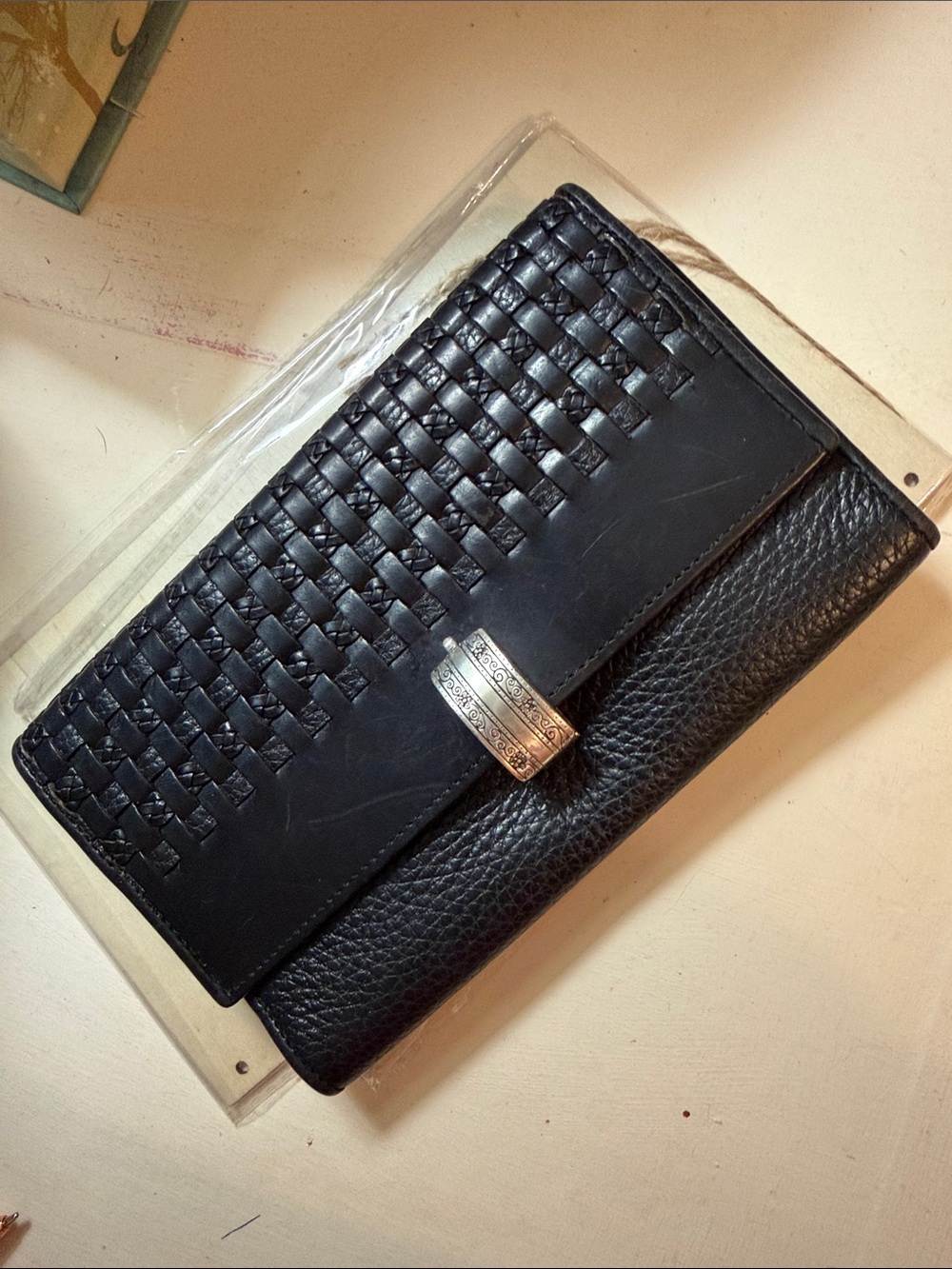 💳💳💳BOGOHO💳💳💳Brighton Black Woven Leather Clutch Wallet with Silver Accent